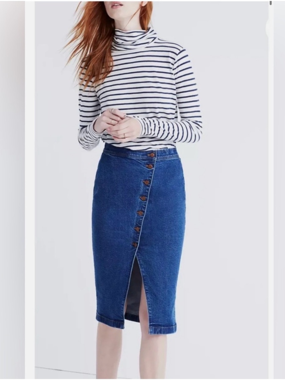 Madewell Blue Denim Asymmetrical Button Pencil Skirt